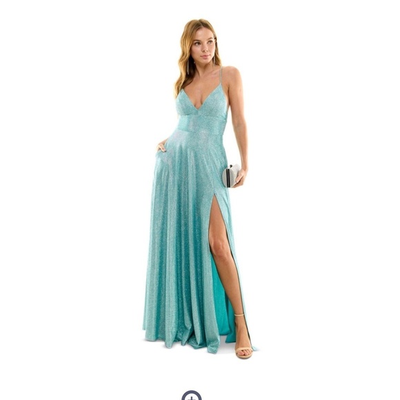 B DARLIN Slitted Zip Crisscross Adjustable Straps V Neck Formal Gown Dress 9\10 - Picture 1 of 8